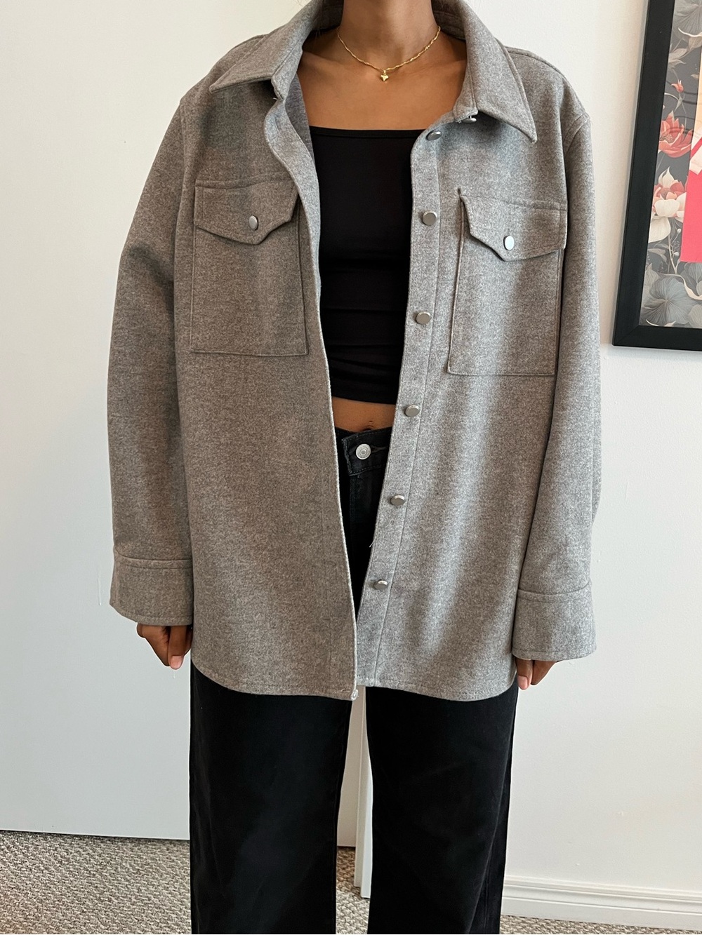H&M GRAY SHACKET L
